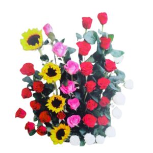 Arreglo de rosas y girasoles