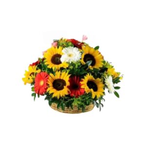 Canasta de girasol y gerberas