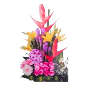 Arreglo floral de rosas, eliconia y lilis